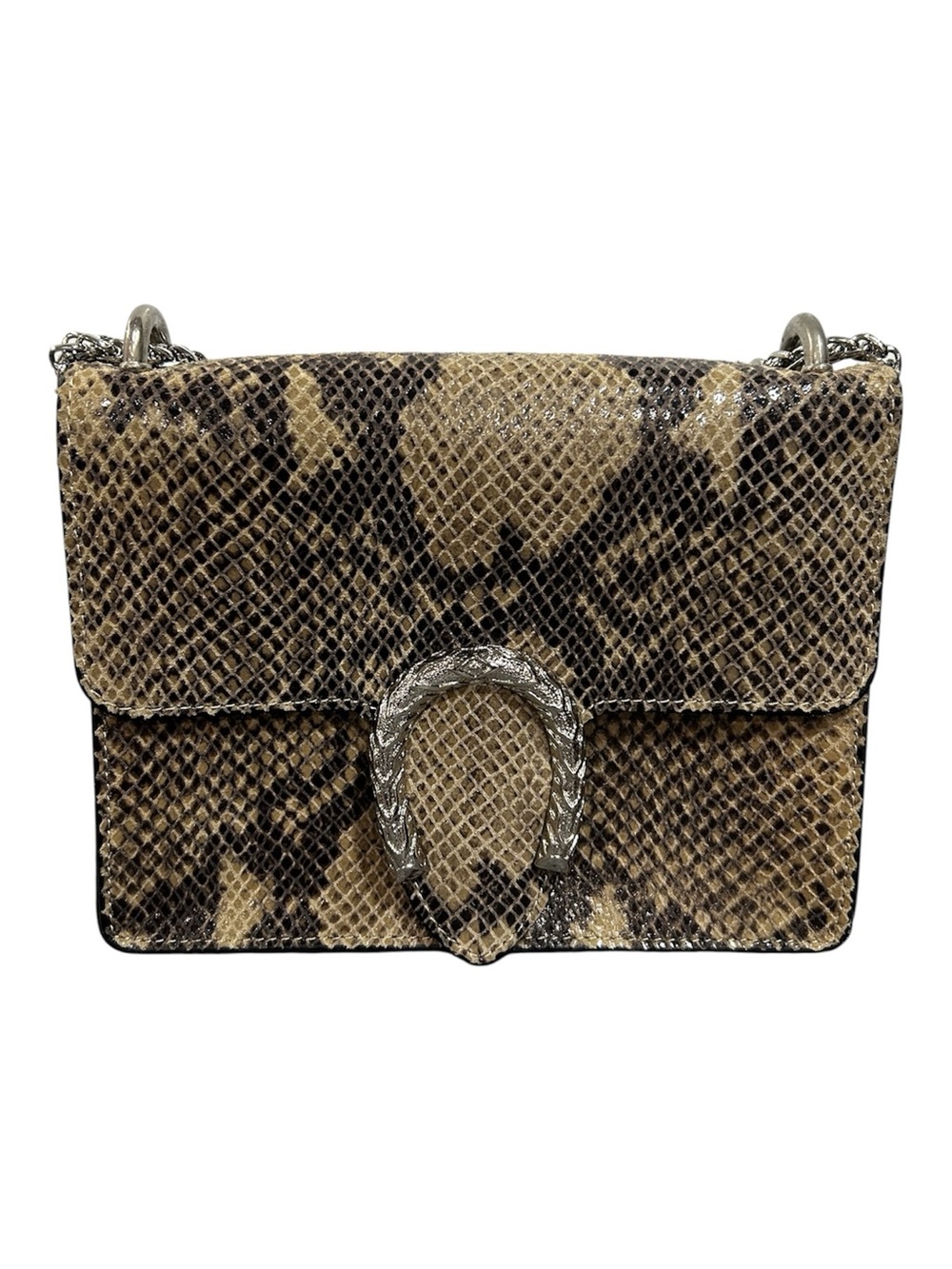 Marina Galanti Snakeskin Print Italy Leather Shoulder Bag Purse Horseshoe Chain